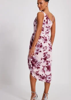 Quiz Pink Satin Floral Midi Dress