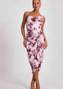 Quiz Pink Satin Floral Midi Dress