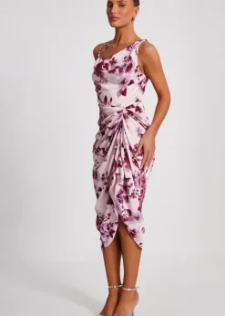 Quiz Pink Satin Floral Midi Dress
