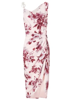 Quiz Pink Satin Floral Midi Dress