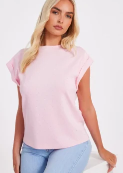 Quiz Pink Stud Detail Top