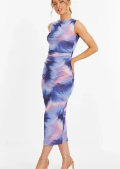 Quiz Purple Abstract Print Mesh Midaxi Dress