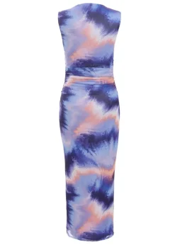 Quiz Purple Abstract Print Mesh Midaxi Dress