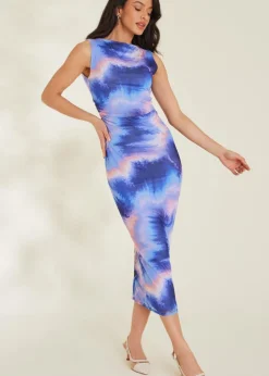 Quiz Purple Abstract Print Mesh Midaxi Dress