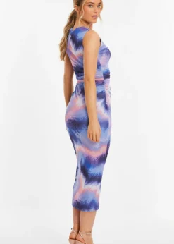 Quiz Purple Abstract Print Mesh Midaxi Dress
