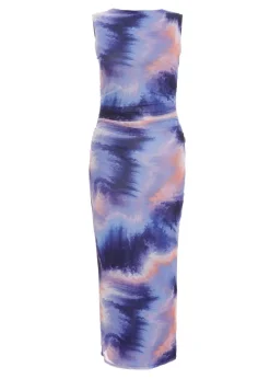 Quiz Purple Abstract Print Mesh Midaxi Dress