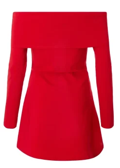 Quiz Red Bardot Long Sleeve Mini Dress