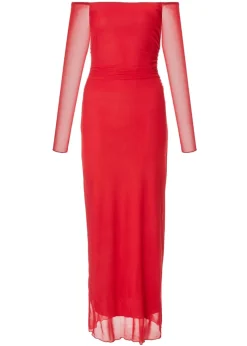 Quiz Red Bardot Mesh Midaxi Dress