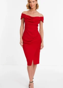Quiz Red Bardot Midi Wrap Dress