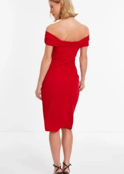 Quiz Red Bardot Midi Wrap Dress