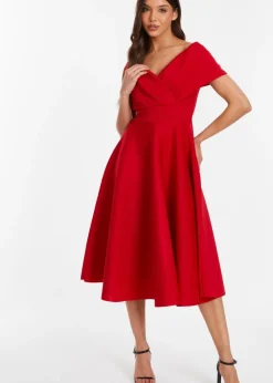 Quiz Red Bardot Skater Midi Dress