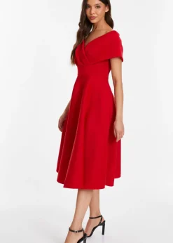 Quiz Red Bardot Skater Midi Dress