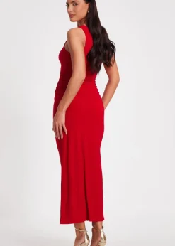 Quiz Red Buckle Detail Midaxi Dress