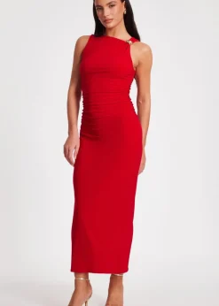 Quiz Red Buckle Detail Midaxi Dress