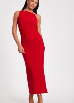 Quiz Red Buckle Detail Midaxi Dress