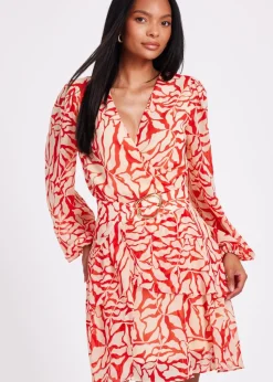 Quiz Red Chiffon Floral Skater Dress