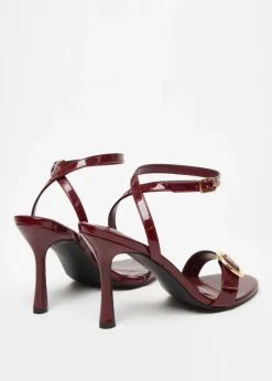 Quiz Red Faux Leather Buckle Heels