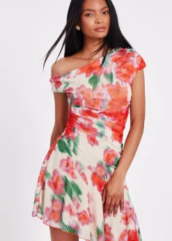 Quiz Red Mesh Floral Mini Dress