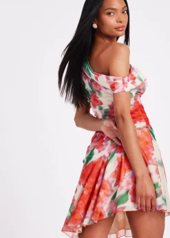 Quiz Red Mesh Floral Mini Dress