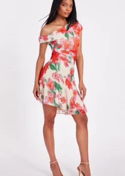 Quiz Red Mesh Floral Mini Dress