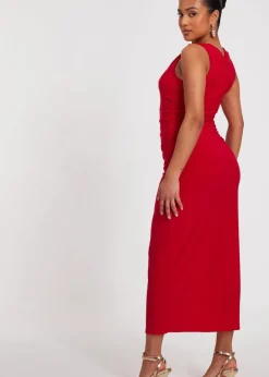 Quiz Red Petite Buckle Detail Midaxi Dress