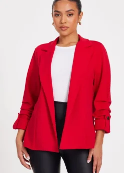 Quiz Red Petite Ruched Sleeve Blazer