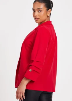 Quiz Red Petite Ruched Sleeve Blazer
