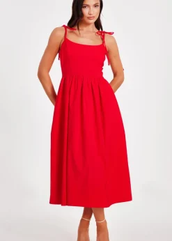 Quiz Red Tie Shoulder Midi Dress
