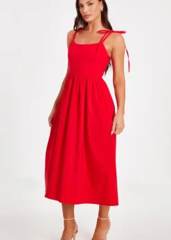Quiz Red Tie Shoulder Midi Dress