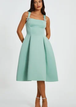 Quiz Sage Diamante Bow Midi Dress