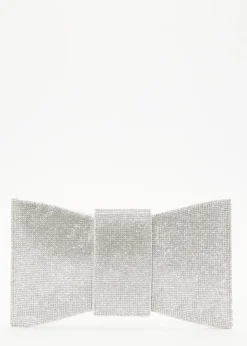 Quiz Silver Diamante Bow Bag