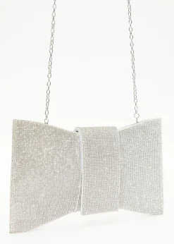 Quiz Silver Diamante Bow Bag