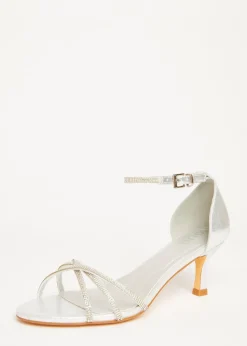 Quiz Silver Diamante Cross Strap Heels
