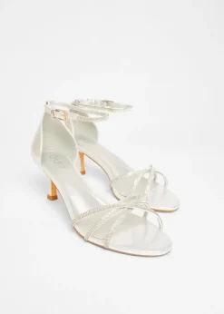 Quiz Silver Diamante Cross Strap Heels