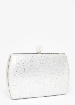 Quiz Silver Diamante Curve Box Bag