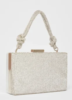 Quiz Silver Diamante Knot Top Handle Bag
