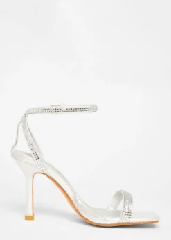 Quiz Silver Diamante Strap Heels