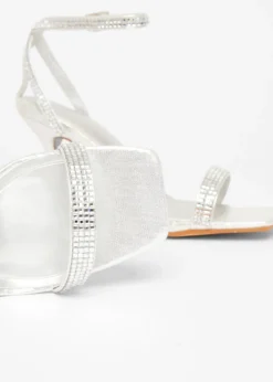 Quiz Silver Diamante Strap Heels