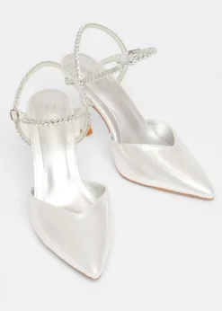 Quiz Silver Diamante Strap Court Heels