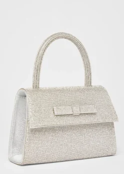 Quiz Silver Diamante Top Handle Bag