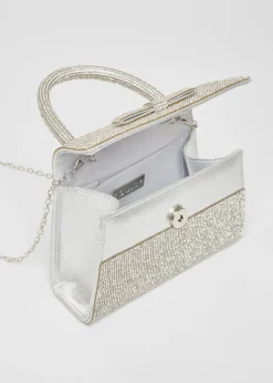 Quiz Silver Diamante Top Handle Bag