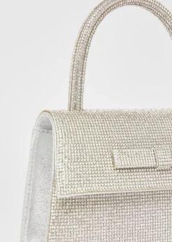 Quiz Silver Diamante Top Handle Bag