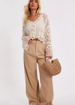 Quiz Stone Crochet Tie Front Cardigan