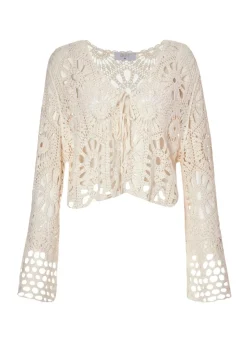 Quiz Stone Crochet Tie Front Cardigan