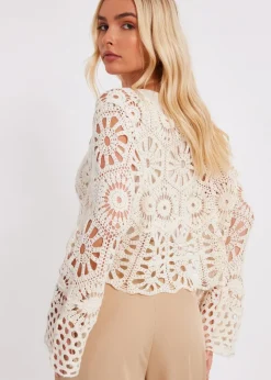 Quiz Stone Crochet Tie Front Cardigan