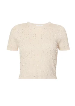 Quiz Stone Knit Embellished Crop Top