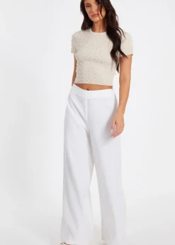 Quiz Stone Knit Embellished Crop Top