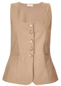 Quiz Stone Pinstripe Button Front Waistcoat