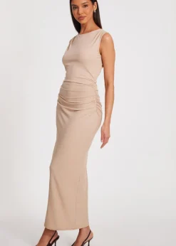 Quiz Stone Ribbed Midaxi Dress