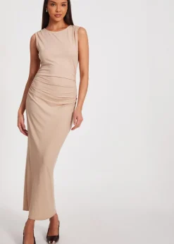 Quiz Stone Ribbed Midaxi Dress